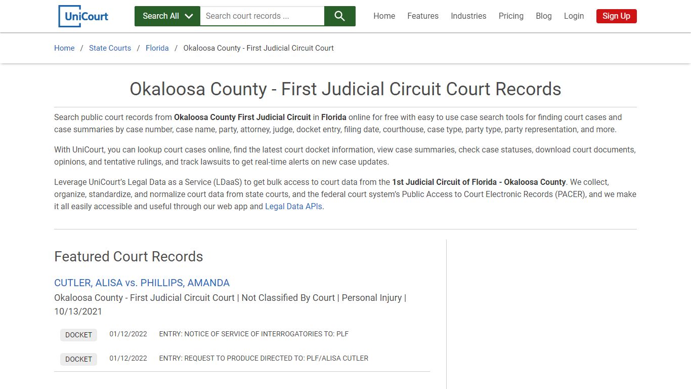 Okaloosa County - First Judicial Circuit Court Records