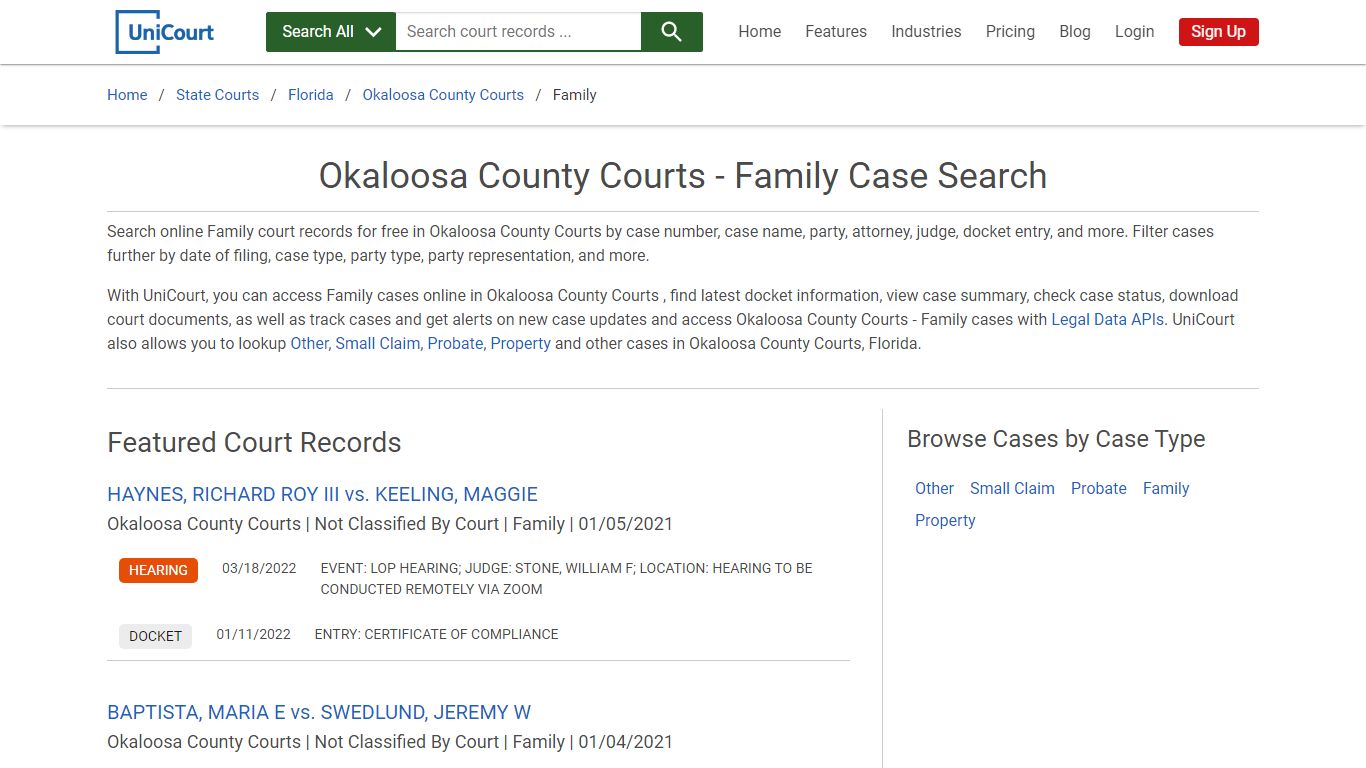 Family Case Search - Okaloosa County Courts, Florida